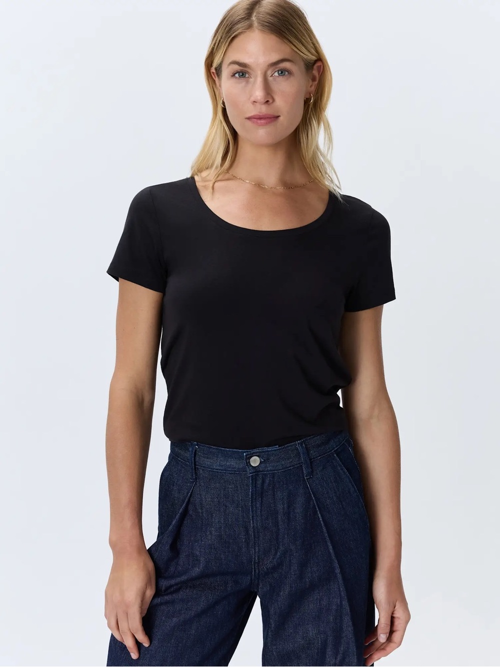 Quince NWT Cotton Modal Black Scoop Neck Short Sleeve Tee size XL